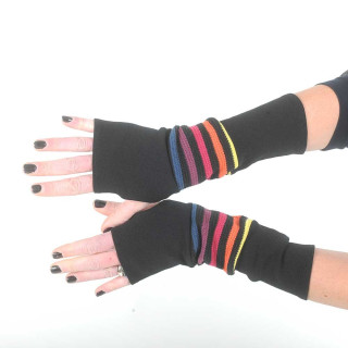 Mitaines longues noires et rayures multicolores