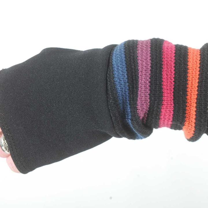 Black armwarmers with multicolored stripes