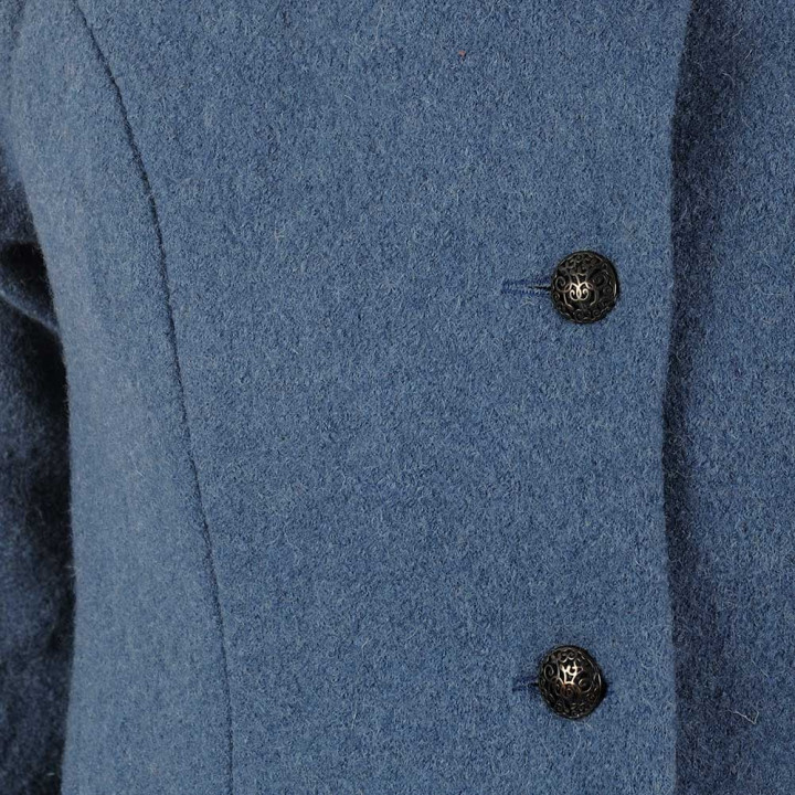 Manteau d'hiver femme couleur bleu jean à Capuche ronde en laine