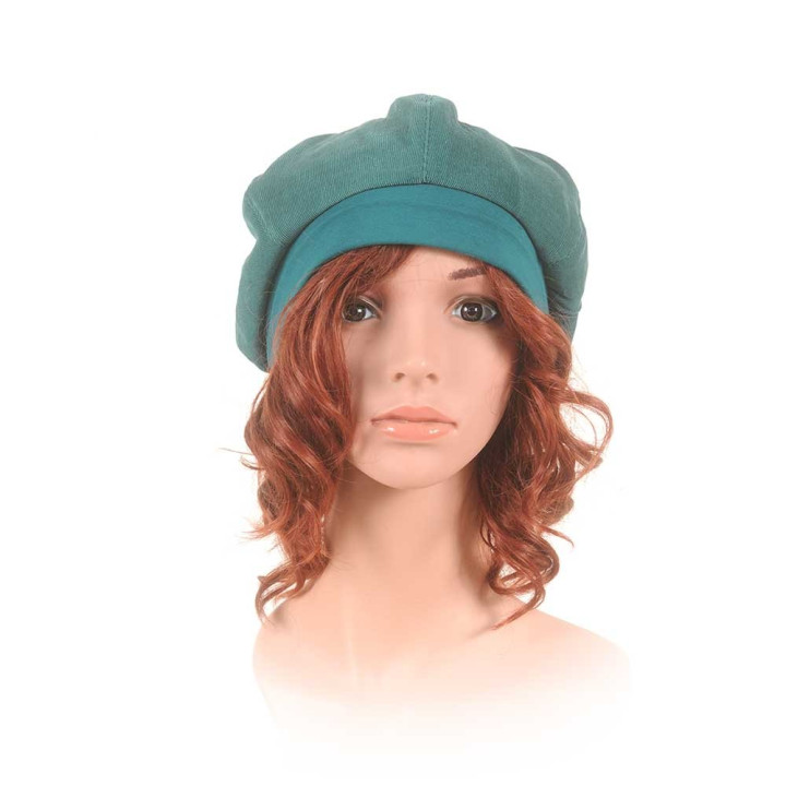 Béret velours milleraies bleu canard