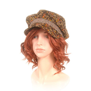 Floral newsboy cap hat, vintage brown babycord
