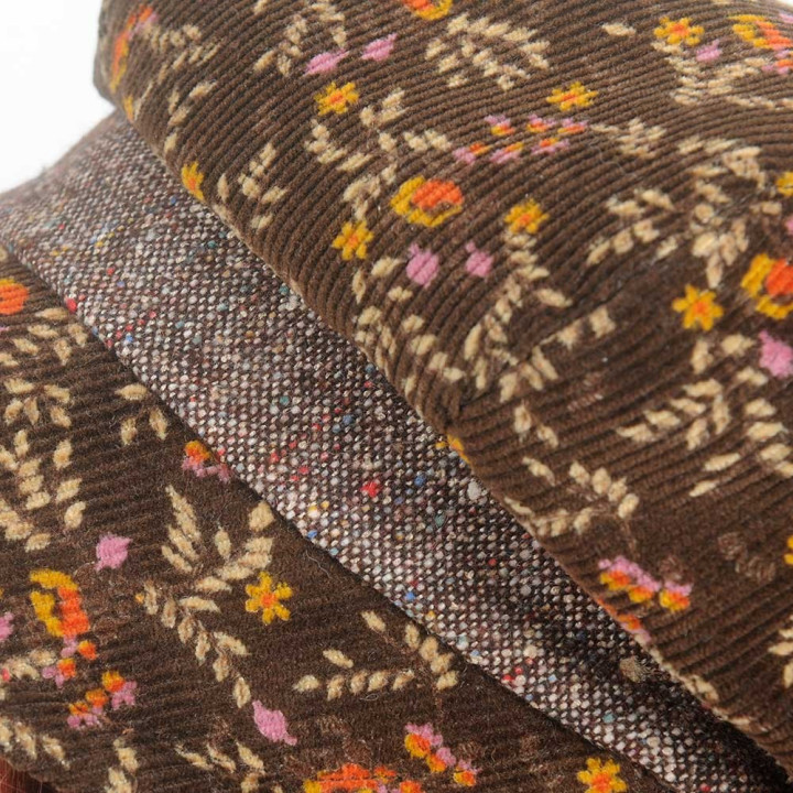 Casquette gavroche velours vintage marron fleuri