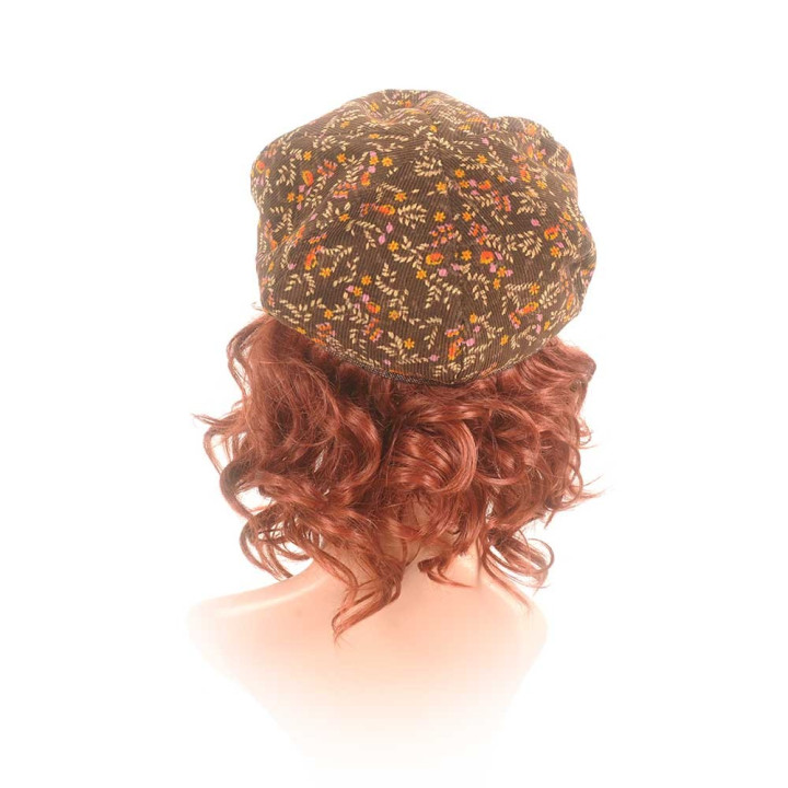 Floral newsboy cap hat, vintage brown babycord