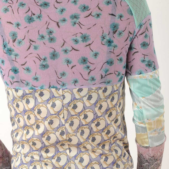 Lilac and green womens top, jersey and mesh patchwork