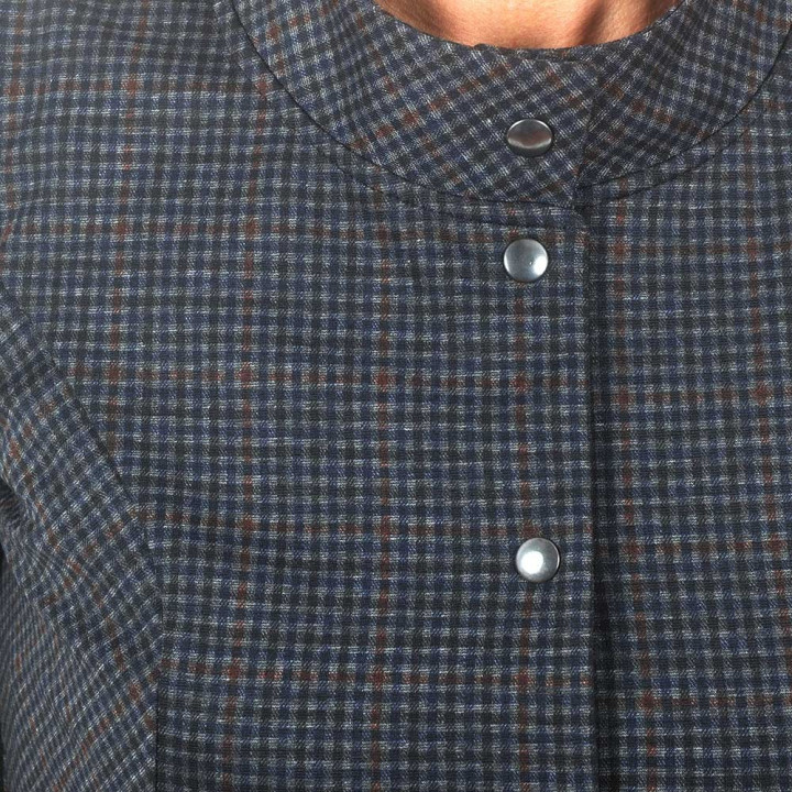 Fitted navy blue checkered jacket with officer collar