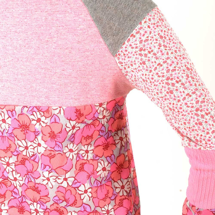 Pink, white and grey patchwork womens top