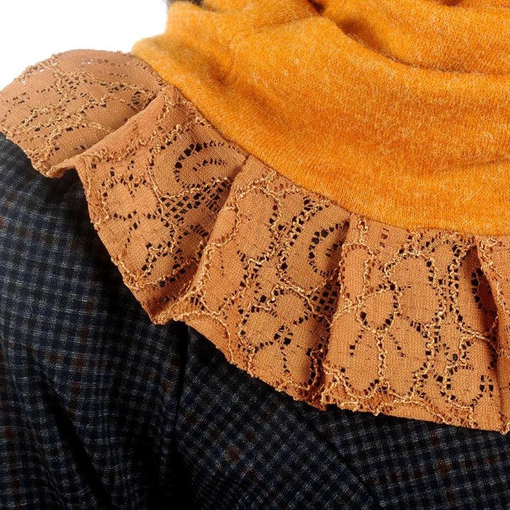 Cobalt blue knit pleated snood with lace ruffles