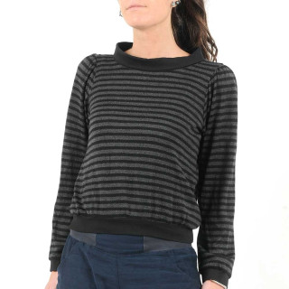 Pull court maille laine rayée grise et noire