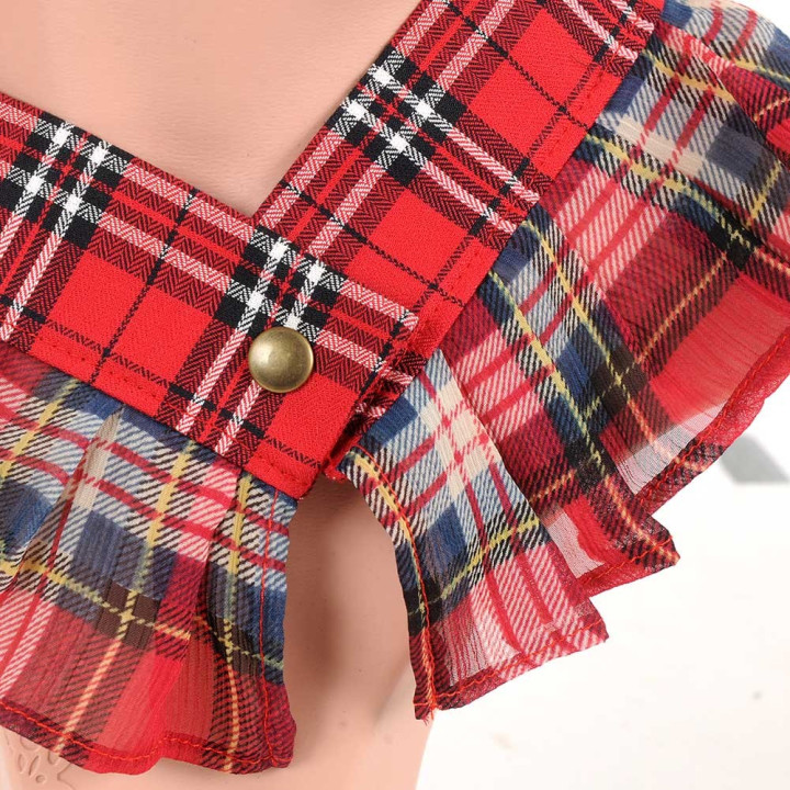 Collier plissé ras du cou, col amovible rouge voile écossais