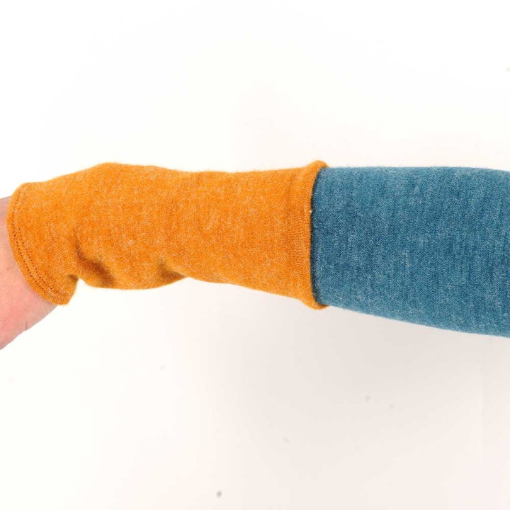 Teal blue and yellow women's sweater, soft knit jersey