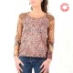 Top femme tons d'automne, patchwork fleurs et motifs