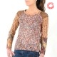 Top femme tons d'automne, patchwork fleurs et motifs