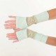 Mitaines longues en patchwork maille vert pastel et dentelle