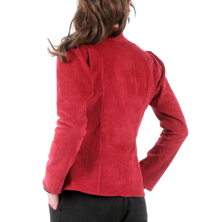 Fitted raspberry red corduroy jacket with officer collar