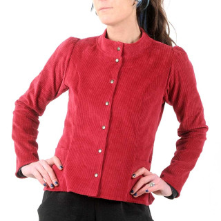 Fitted raspberry red corduroy jacket with officer collar