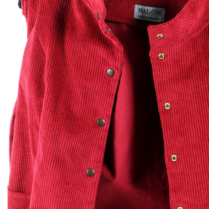 Fitted raspberry red corduroy jacket with officer collar