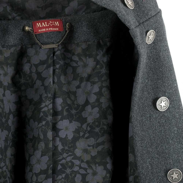 Manteau femme laine gris foncé à capuche pointue