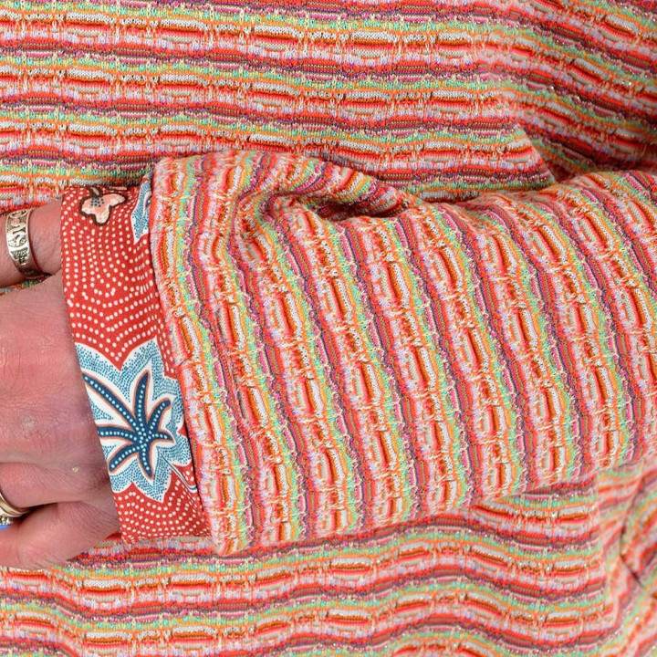 Pink tones summer knit blouse with boat cowl