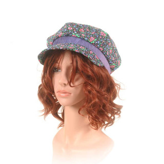Casquette gavroche coton vintage fleuri violet rose vert