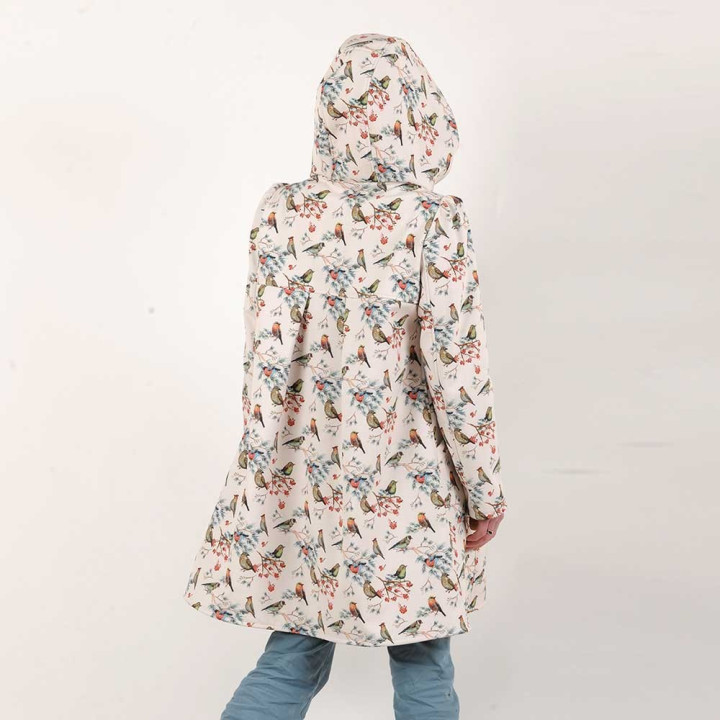 Off-white softshell raincoat with bird print