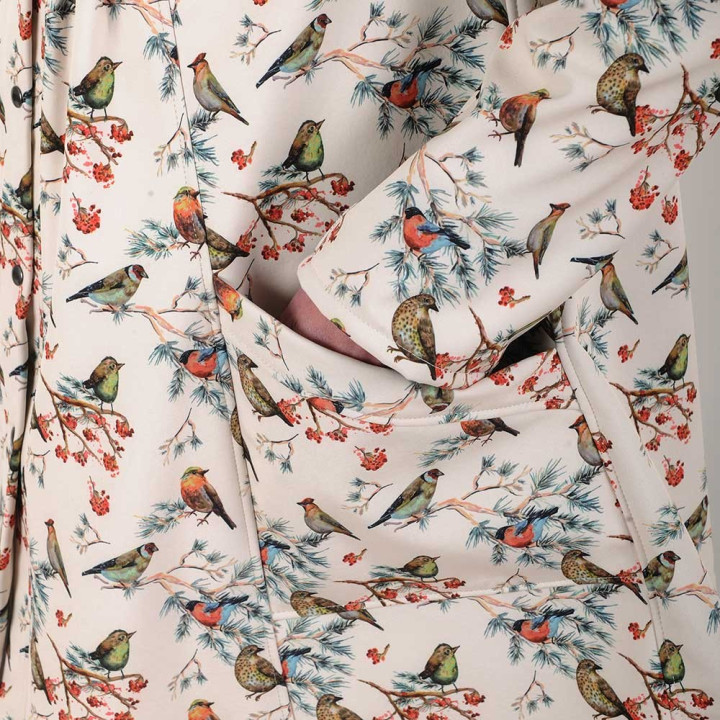 Manteau imperméable polaire imprimé oiseaux fond écru