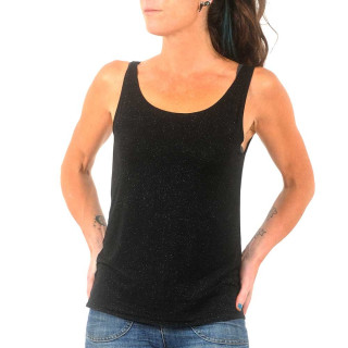 Sleeveless, gilttery black jersey tank top
