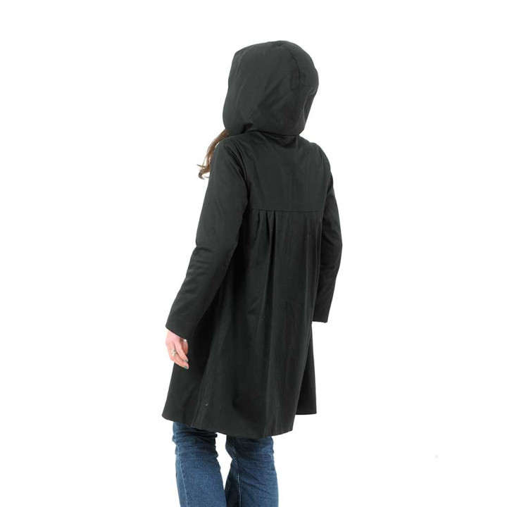 Black cotton spring coat with round hood