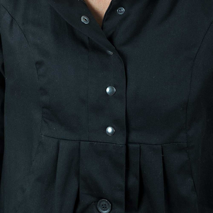 Manteau trapèze en coton noir de mi-saison, capuche ronde