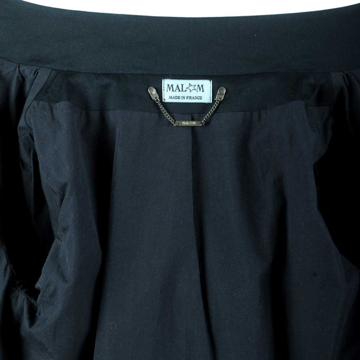 Manteau trapèze en coton noir de mi-saison, capuche ronde