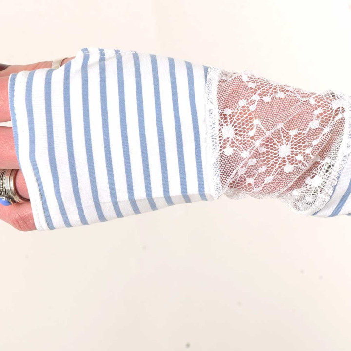 White and blue armwarmers, striped jersey and lace