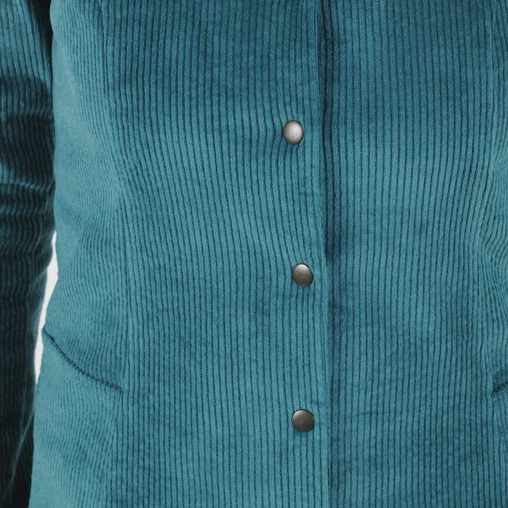 Fitted green-blue corduroy jacket with officer collar