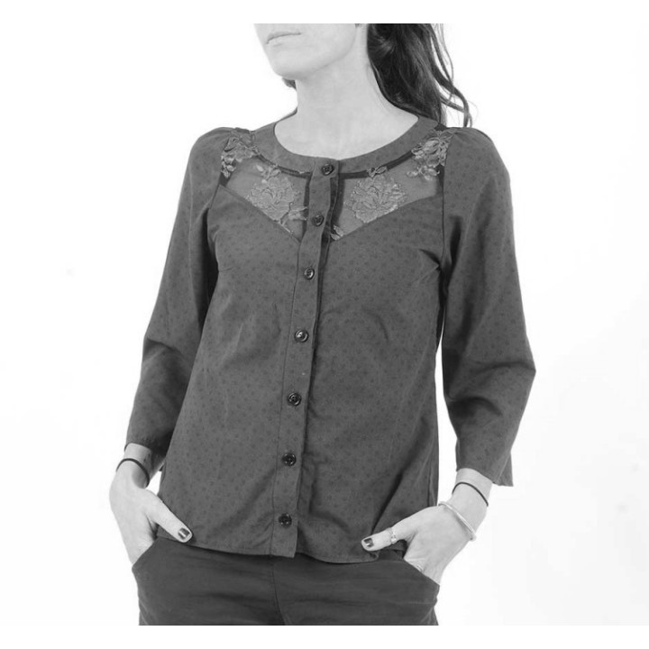 Womens shirt with 3/4 sleeves and lace yokes - CUSTOM HANDMADE