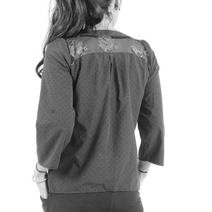 Chemisier femme à manches 3/4, empiècements dentelle - PERSONNALISABLE