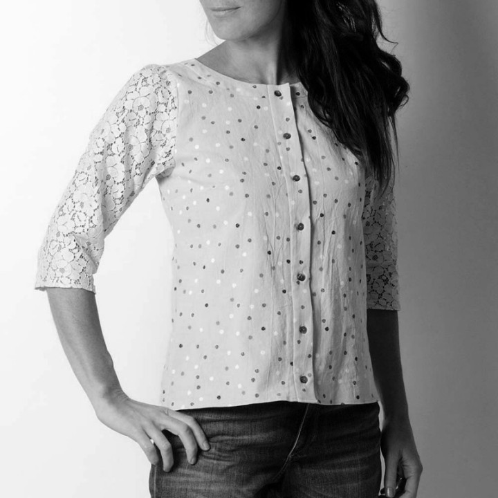 Womens shirt with 3/4 sleeves and lace yokes - CUSTOM HANDMADE
