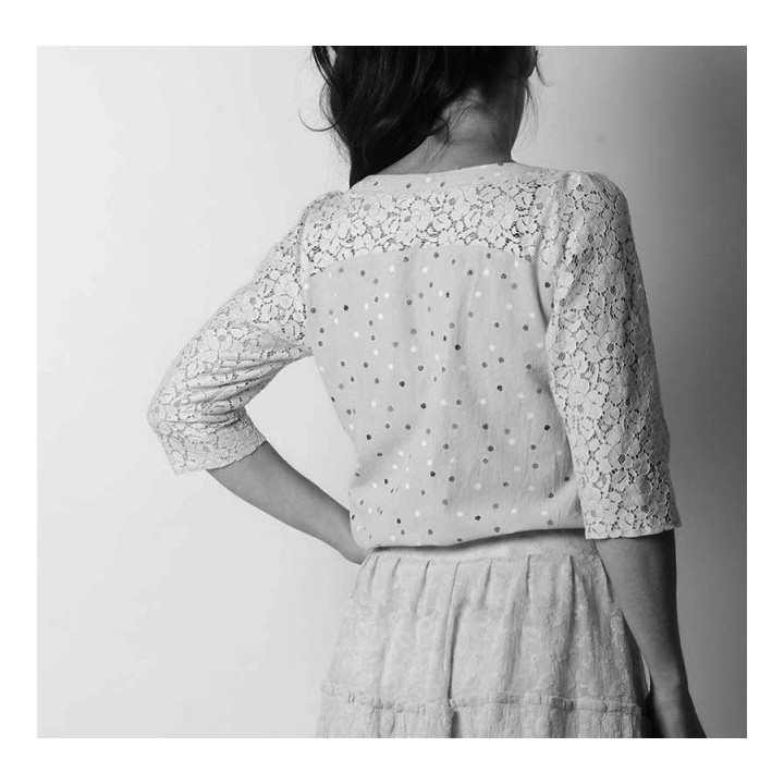 Womens shirt with 3/4 sleeves and lace yokes - CUSTOM HANDMADE