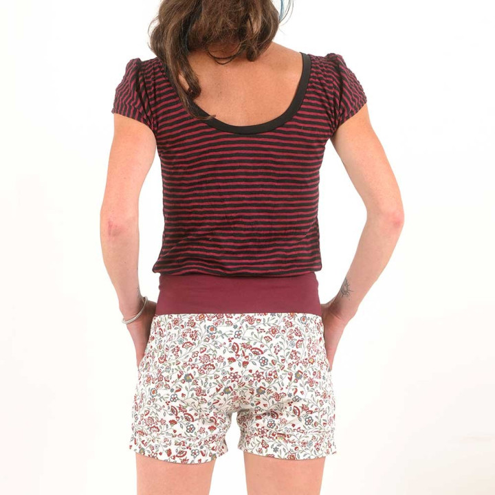 Short femme coton blanc imprimé fleuri