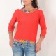 Red and floral print short sweater with boat cowl