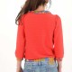 Red and floral print short sweater with boat cowl