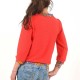 Red and floral print short sweater with boat cowl