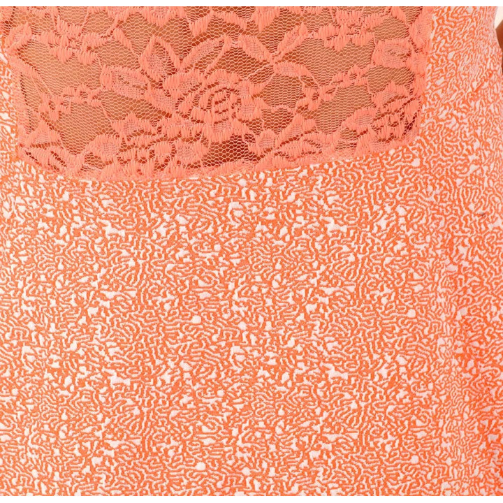 Coral orange and white stretchy dress, sheer lace back