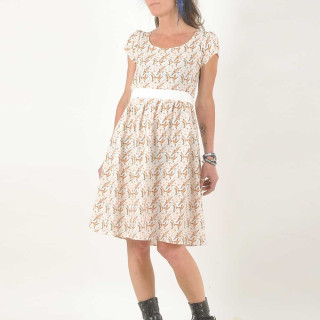 Robe d'été ceinturée, double gaze de coton imprimé hirondelles