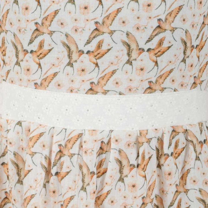 Robe d'été ceinturée, double gaze de coton imprimé hirondelles
