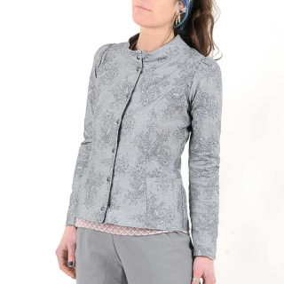 Veste femme ajustée grise imprimé dentelle, col officier