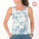 White and blue sleeveless summer tank top, French toile tree print