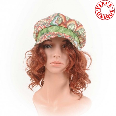 Casquette gavroche coton vintage fleuri rouge vert bleu