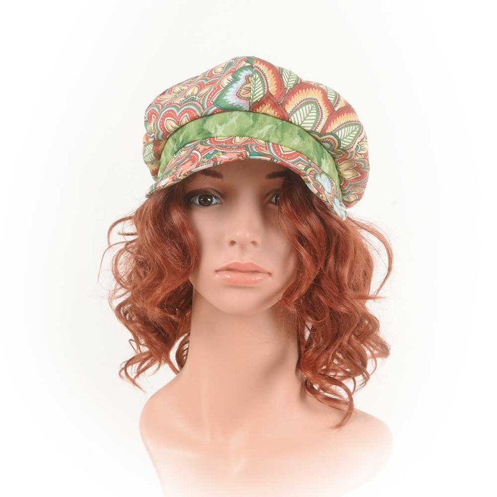 Casquette gavroche coton vintage fleuri rouge vert bleu