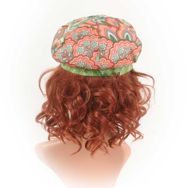 Red, blue and green floral newsboy cap hat, vintage cotton