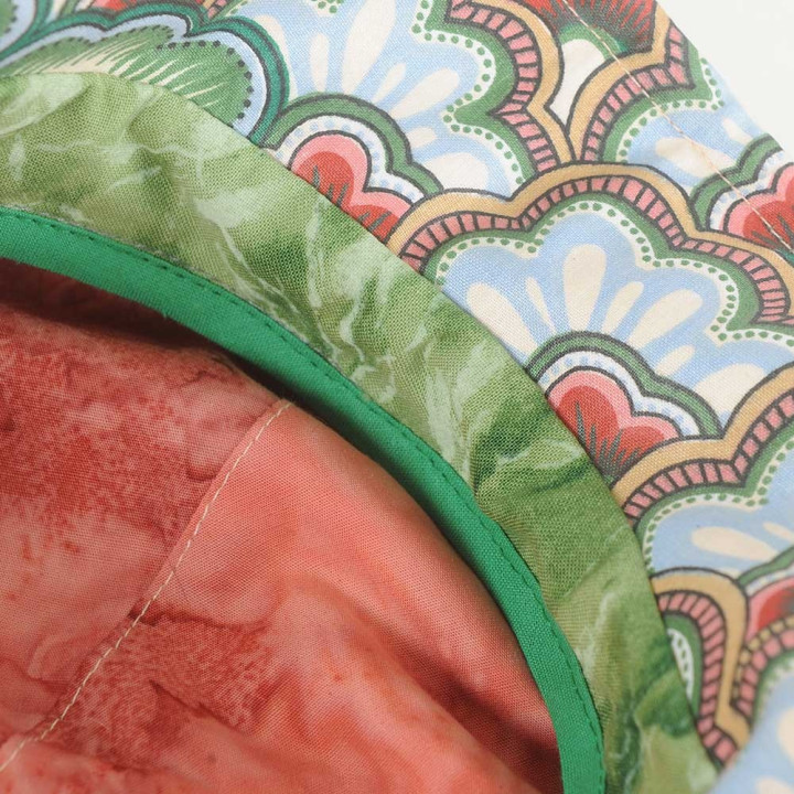 Red, blue and green floral newsboy cap hat, vintage cotton