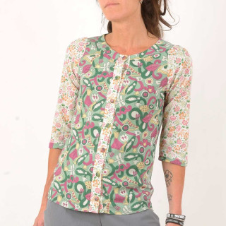 Floral green, pink, white women's shirt, vintage fabrics