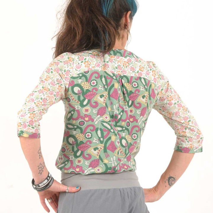 Floral green, pink, white women's shirt, vintage fabrics